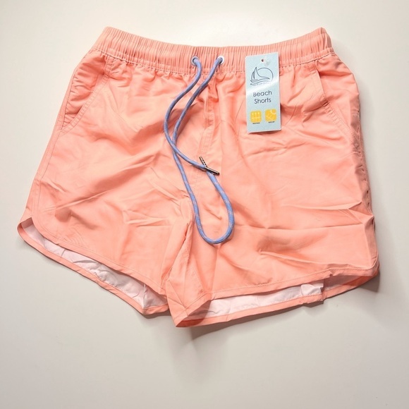 Women’s beach short unisex men swim salmon color solid orange trunk S. - Picture 5 of 13